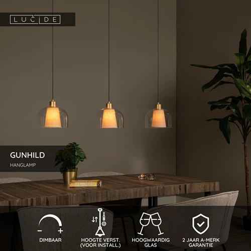 Lucide GUNHILD - Hanglamp - 3xE27 - Transparant - USP